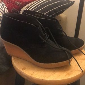 Suede black wedge booties